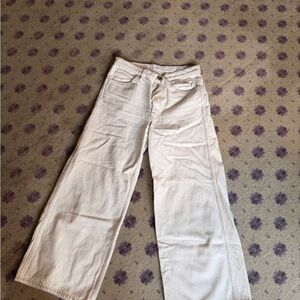 Frame le Italian wide crop jeans off white with contrast Stitching